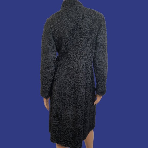 Vintage Black Persian Lamb Fur Coat 1940s 1950s Womens Size XS Mid Calf - Picture 10 of 14